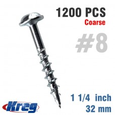 KREG ZINC POCKET HOLE SCREWS 32MM 1.25' #8 COARSE THREAD MX LOC 1200CT